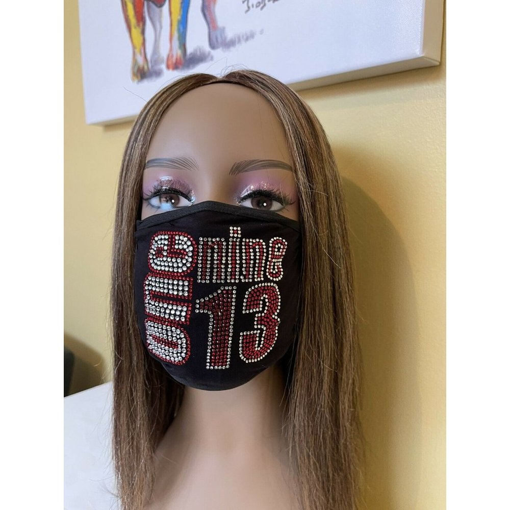 Delta Sigma Theta 1913 Rhinestone Bling Face Mask - Picture 4 of 8